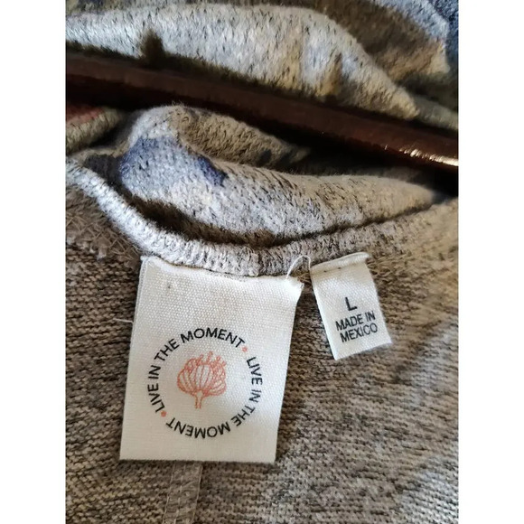 Live In The Moment Floral Botanical Open Cardigan Neutral Color 3/4 Sleeve Sz L - Picture 6 of 7